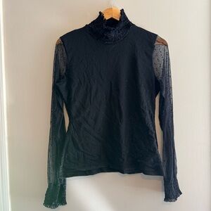 Pink Lily Black Fitted Ruffled Blouse